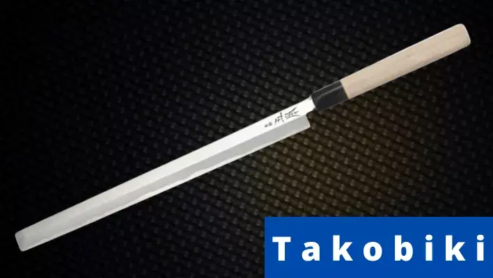 Takobiki slim sharp knives on black backgound